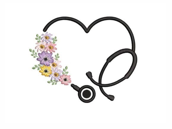 Floral Stethoscope Embroidery